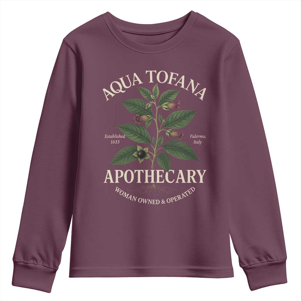Aqua Tofana Apothecary Youth Sweatshirt Feminist Woman Owned And Operated TS11 Maroon Print Your Wear