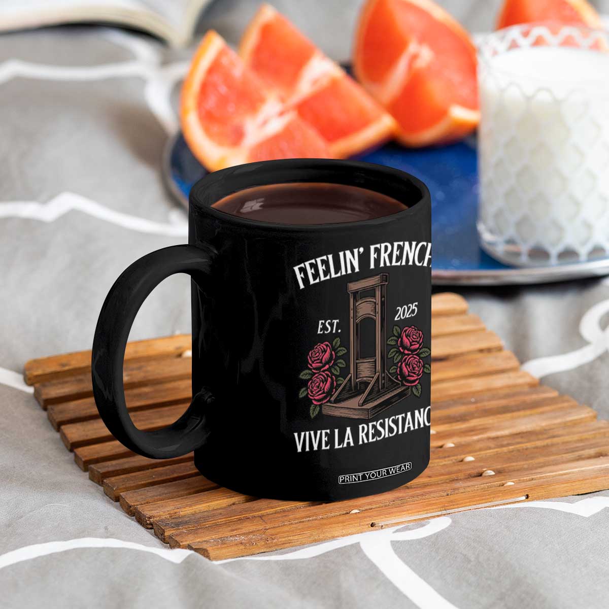 Funny Feelin French Vive La Resistance 2025 Coffee Mug Vintage Rose Guillotine TS11 Print Your Wear