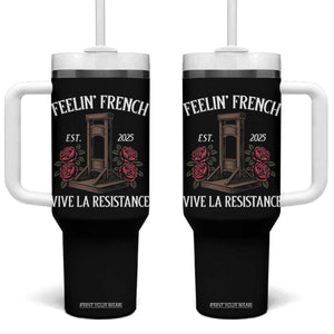 Funny Feelin French Vive La Resistance 2025 Tumbler With Handle Vintage Rose Guillotine TS11 One Size: 40 oz Black Print Your Wear