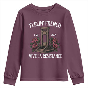 Funny Feelin French Vive La Resistance 2025 Youth Sweatshirt Vintage Rose Guillotine TS11 Maroon Print Your Wear
