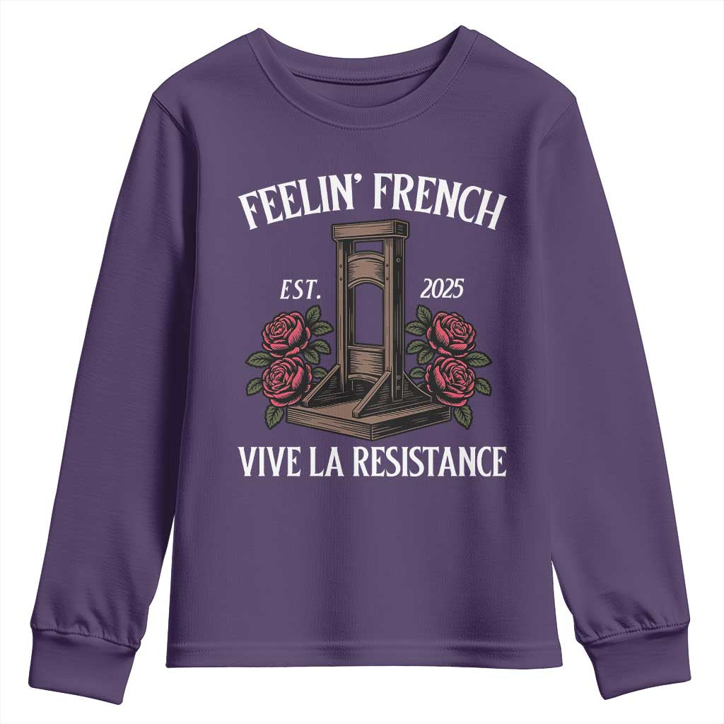 Funny Feelin French Vive La Resistance 2025 Youth Sweatshirt Vintage Rose Guillotine TS11 Purple Print Your Wear