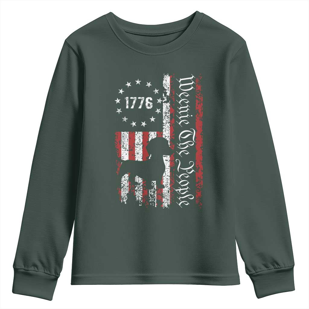 Funny 4th Of July Dachshund Lover Youth Sweatshirt Weenie The People American Flag TS11 Dark Forest Green Print Your Wear