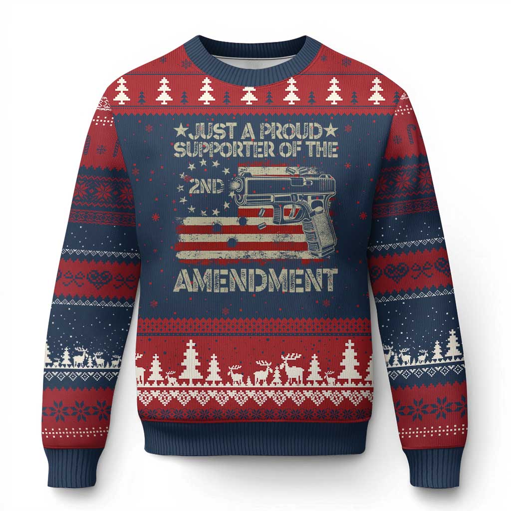 Just A Proud Supporter Of The 2nd Amendment Ugly Christmas Sweater Gun Owner American Flag - Print Your Wear