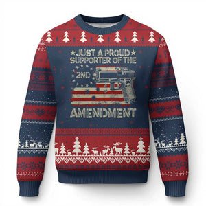 Just A Proud Supporter Of The 2nd Amendment Ugly Christmas Sweater Gun Owner American Flag - Print Your Wear
