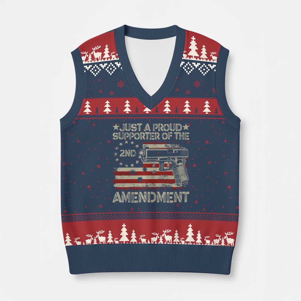 Just A Proud Supporter Of The 2nd Amendment V-Neck Knit Sweater Vest Gun Owner American Flag - Print Your Wear