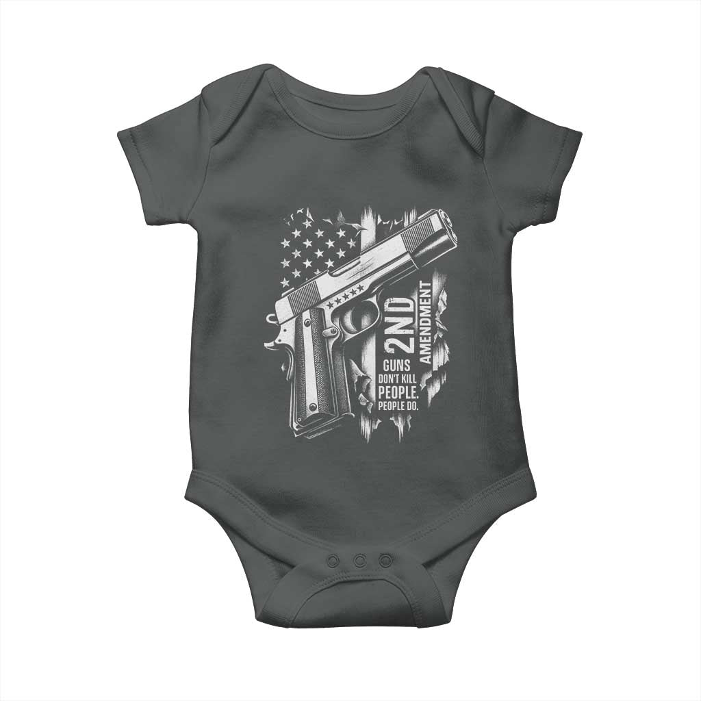 Guns Dont Kill People Do Baby Onesie 2nd Amendment American Flag TS11 Dark Heather Print Your Wear