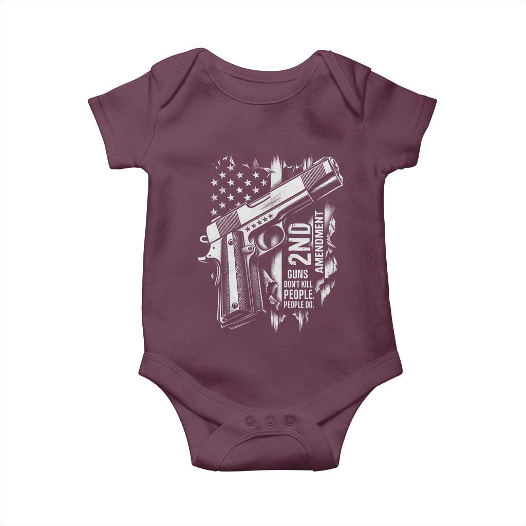 Guns Dont Kill People Do Baby Onesie 2nd Amendment American Flag TS11 Maroon Print Your Wear