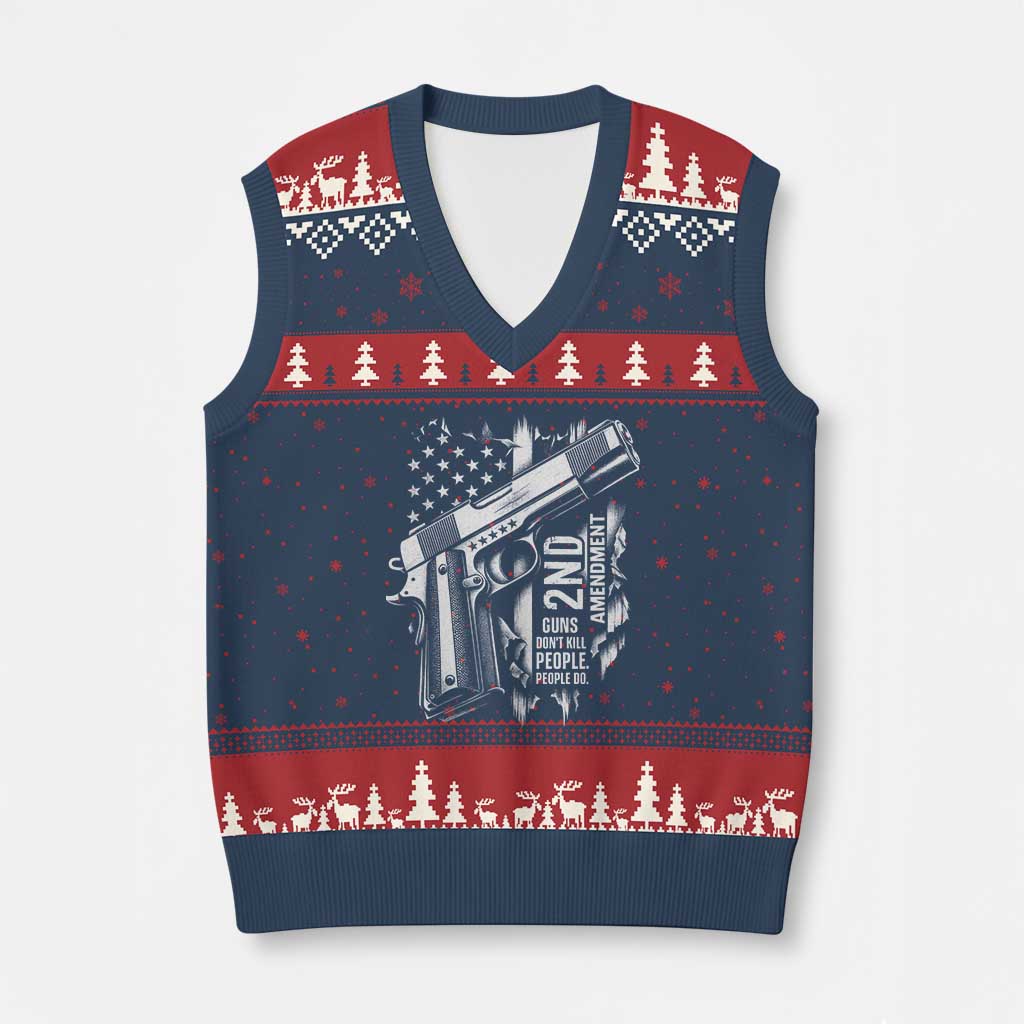 Guns Dont Kill People Do V-Neck Knit Sweater Vest 2nd Amendment American Flag - Print Your Wear