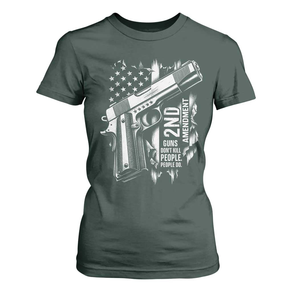 Guns Dont Kill People Do T Shirt For Women 2nd Amendment American Flag TS11 Dark Forest Green Print Your Wear