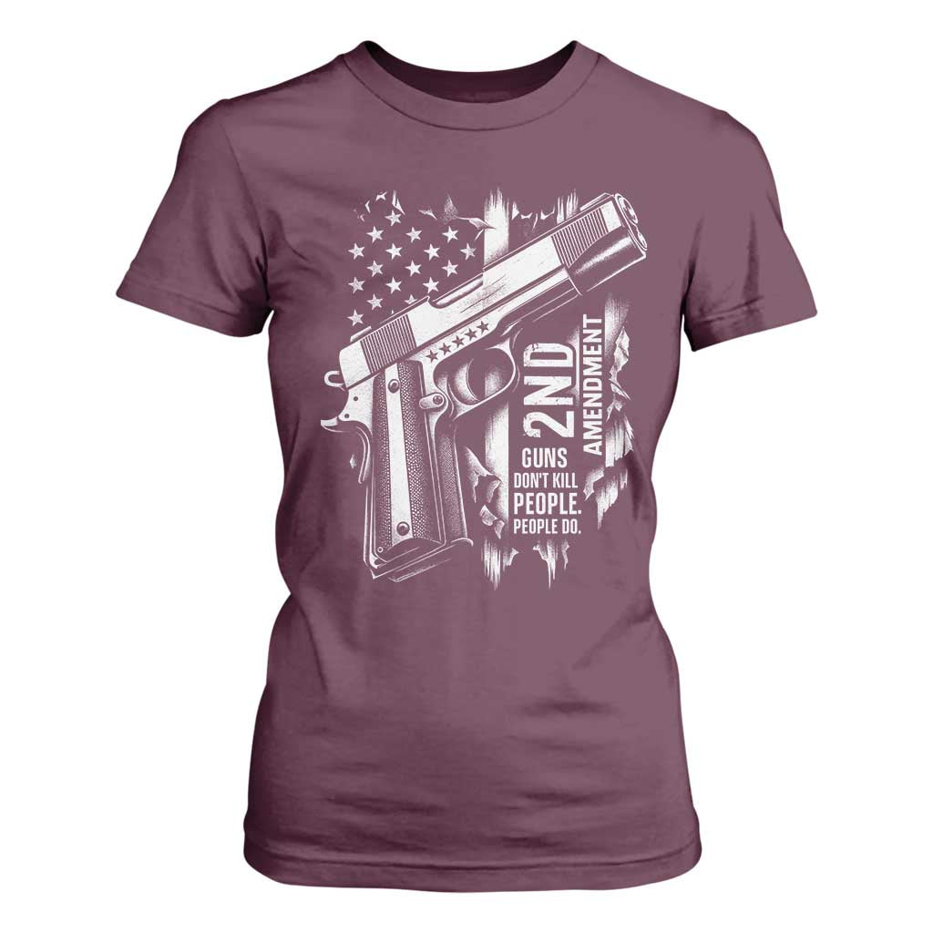 Guns Dont Kill People Do T Shirt For Women 2nd Amendment American Flag TS11 Maroon Print Your Wear