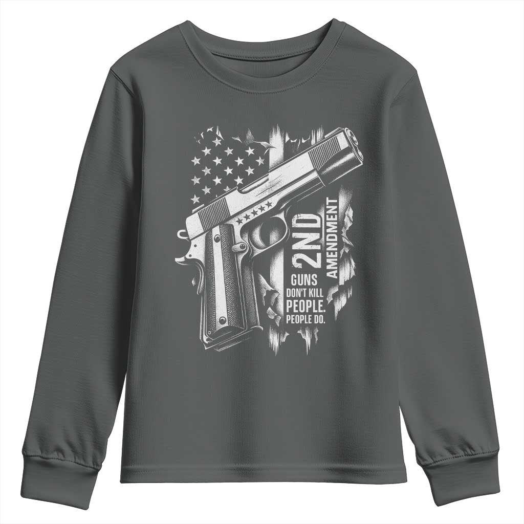Guns Dont Kill People Do Youth Sweatshirt 2nd Amendment American Flag TS11 Dark Heather Print Your Wear