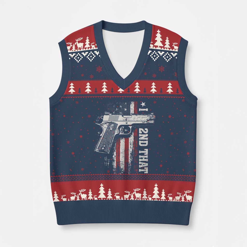 I 2nd That Second Amendment V-Neck Knit Sweater Vest Pro Gun American Flag Patriotic TS11 Navy Red Print Your Wear