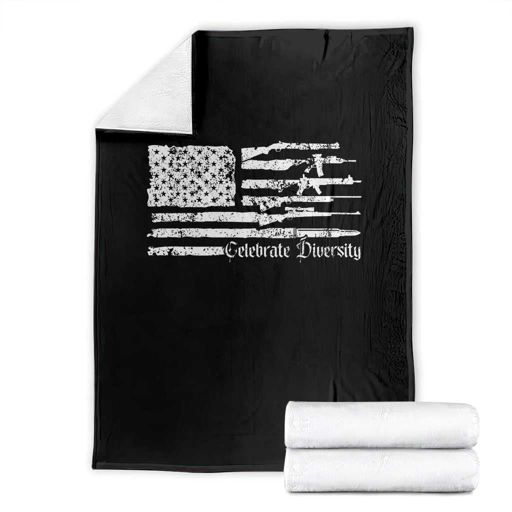 Funny Pro Gun Celebrate Diversity Throw Blanket 2nd Amendment Vintage American Flag TS11 Black Print Your Wear