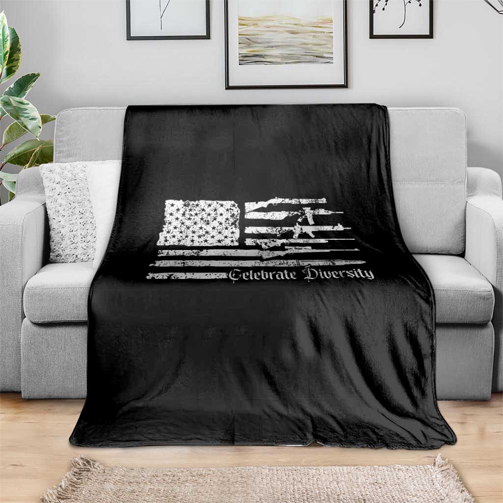 Funny Pro Gun Celebrate Diversity Throw Blanket 2nd Amendment Vintage American Flag TS11 Print Your Wear