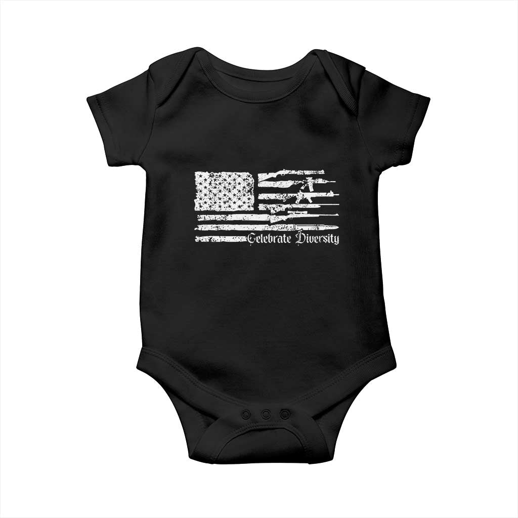 Funny Pro Gun Celebrate Diversity Baby Onesie 2nd Amendment Vintage American Flag TS11 Black Print Your Wear