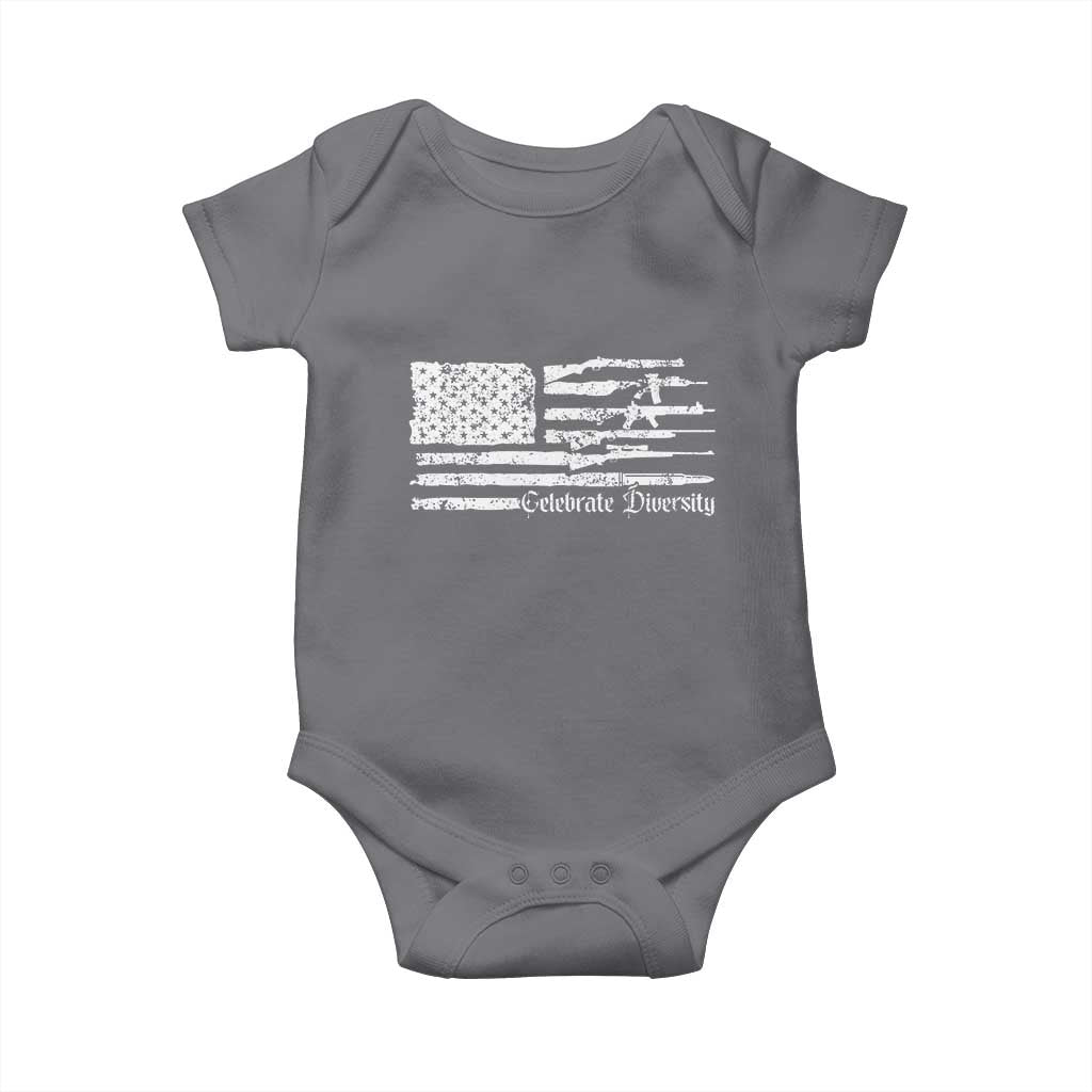 Funny Pro Gun Celebrate Diversity Baby Onesie 2nd Amendment Vintage American Flag TS11 Charcoal Print Your Wear