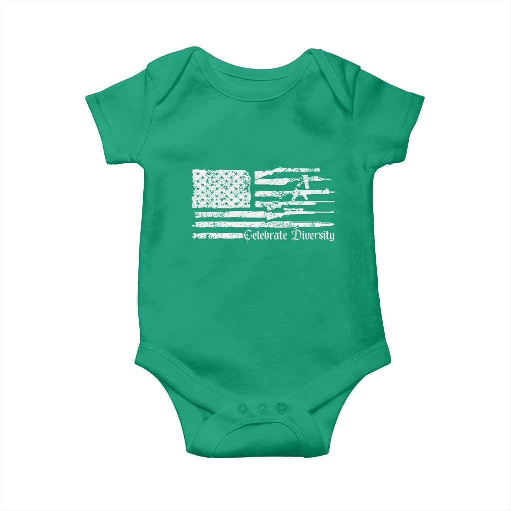 Funny Pro Gun Celebrate Diversity Baby Onesie 2nd Amendment Vintage American Flag TS11 Irish Green Print Your Wear