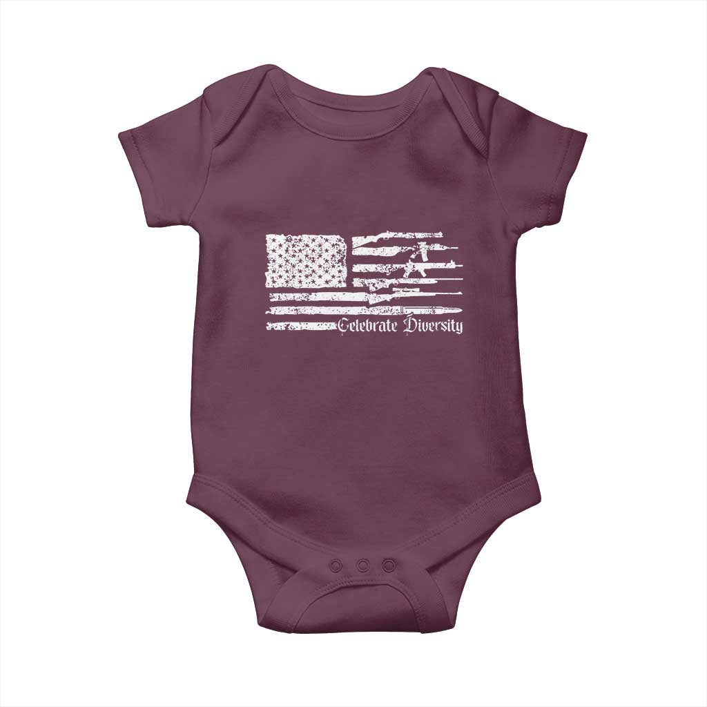 Funny Pro Gun Celebrate Diversity Baby Onesie 2nd Amendment Vintage American Flag TS11 Maroon Print Your Wear