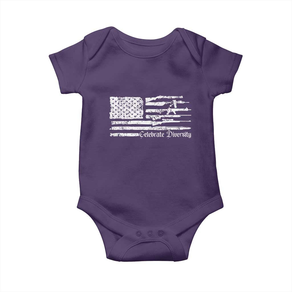 Funny Pro Gun Celebrate Diversity Baby Onesie 2nd Amendment Vintage American Flag TS11 Purple Print Your Wear