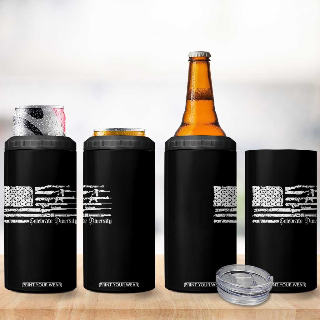 Funny Pro Gun Celebrate Diversity 4 in 1 Can Cooler Tumbler 2nd Amendment Vintage American Flag TS11 Print Your Wear