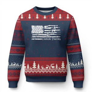Funny Pro Gun Celebrate Diversity Ugly Christmas Sweater 2nd Amendment Vintage American Flag - Print Your Wear