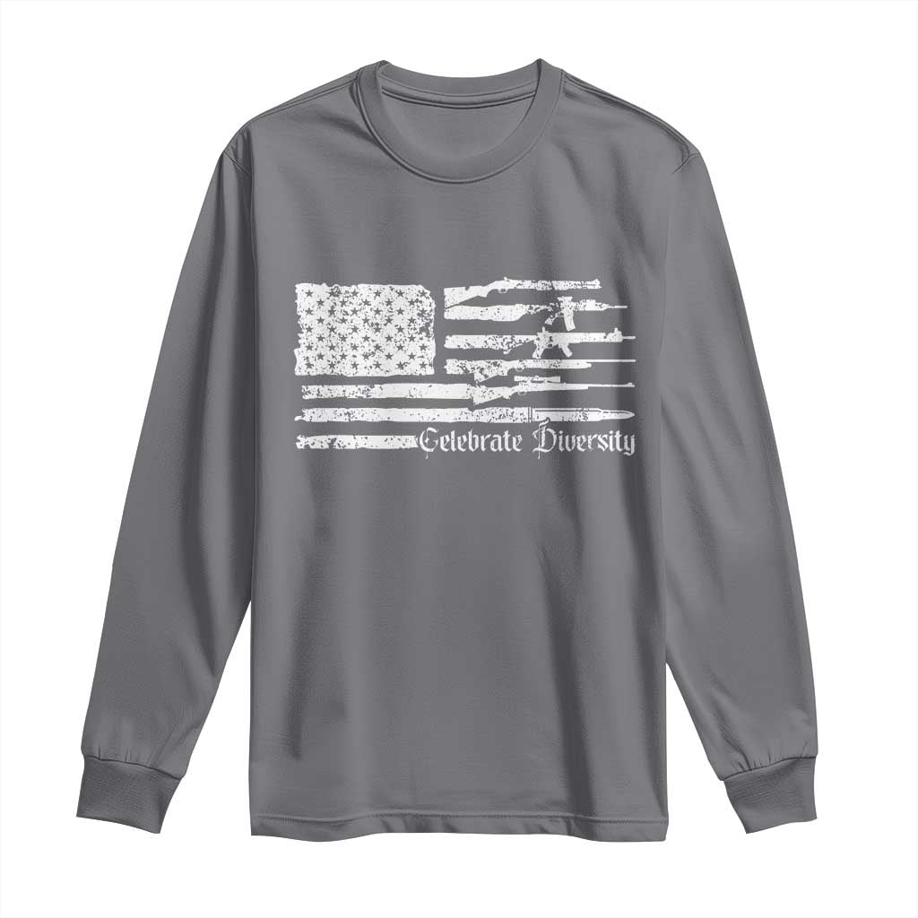 Funny Pro Gun Celebrate Diversity Long Sleeve Shirt 2nd Amendment Vintage American Flag TS11 Charcoal Print Your Wear