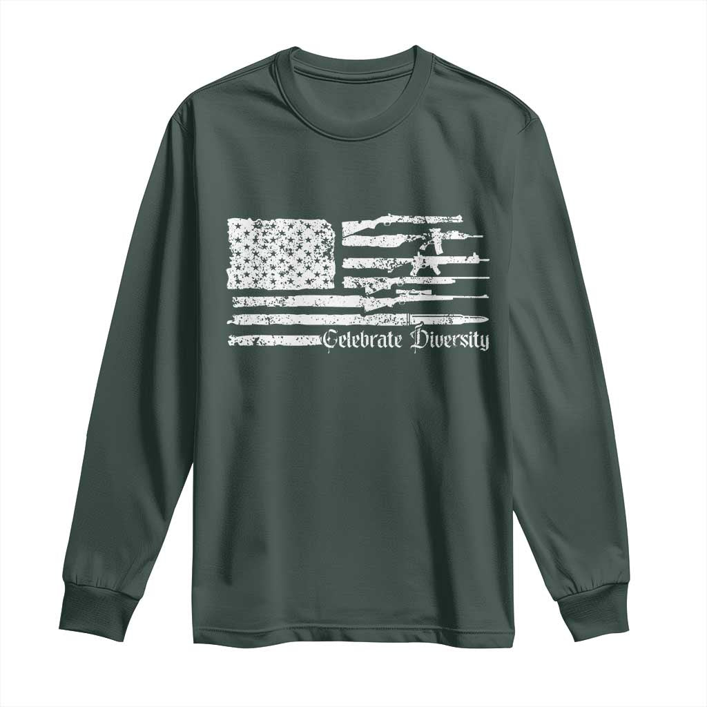 Funny Pro Gun Celebrate Diversity Long Sleeve Shirt 2nd Amendment Vintage American Flag TS11 Dark Forest Green Print Your Wear