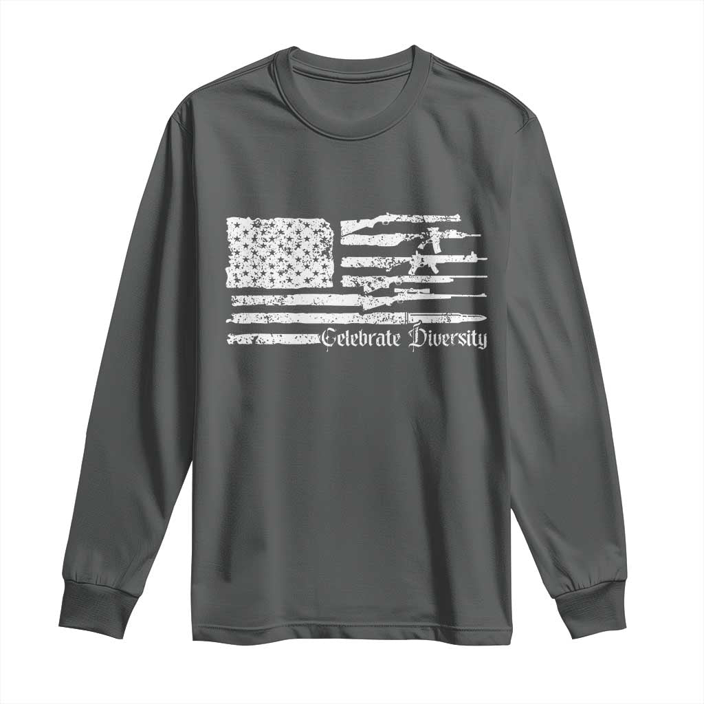 Funny Pro Gun Celebrate Diversity Long Sleeve Shirt 2nd Amendment Vintage American Flag TS11 Dark Heather Print Your Wear