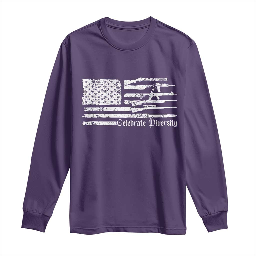 Funny Pro Gun Celebrate Diversity Long Sleeve Shirt 2nd Amendment Vintage American Flag TS11 Purple Print Your Wear