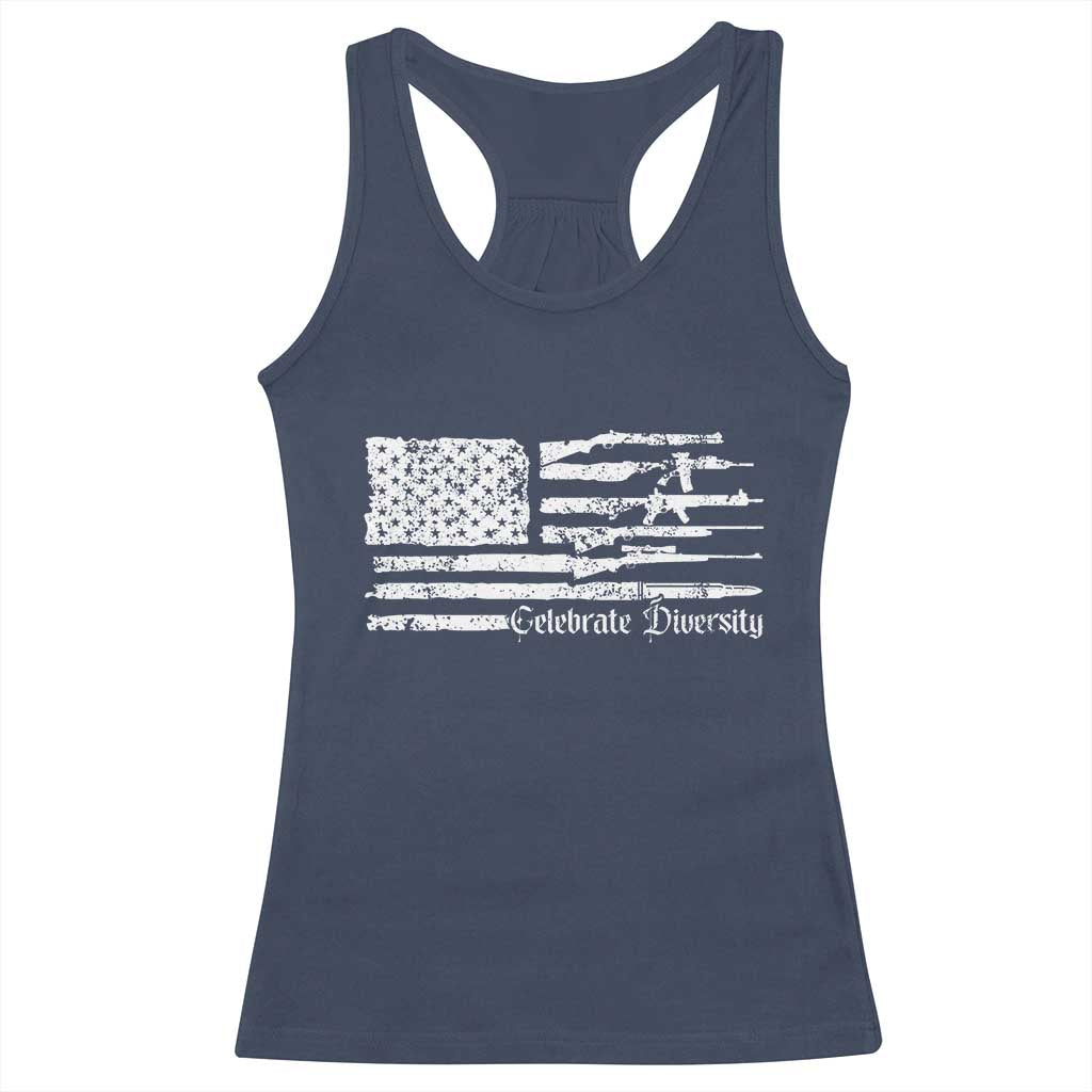 Funny Pro Gun Celebrate Diversity Racerback Tank Top 2nd Amendment Vintage American Flag TS11 Navy Print Your Wear