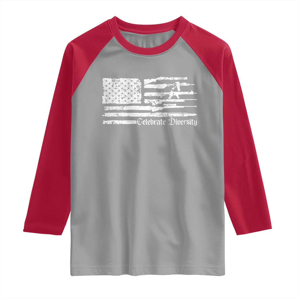 Funny Pro Gun Celebrate Diversity Raglan Shirt 2nd Amendment Vintage American Flag TS11 Sport Gray Red Print Your Wear