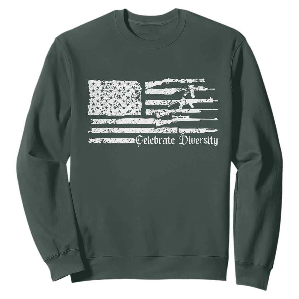 Funny Pro Gun Celebrate Diversity Sweatshirt 2nd Amendment Vintage American Flag TS11 Dark Forest Green Print Your Wear