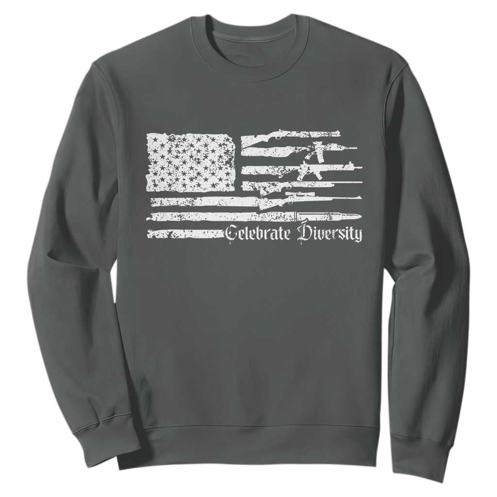 Funny Pro Gun Celebrate Diversity Sweatshirt 2nd Amendment Vintage American Flag TS11 Dark Heather Print Your Wear