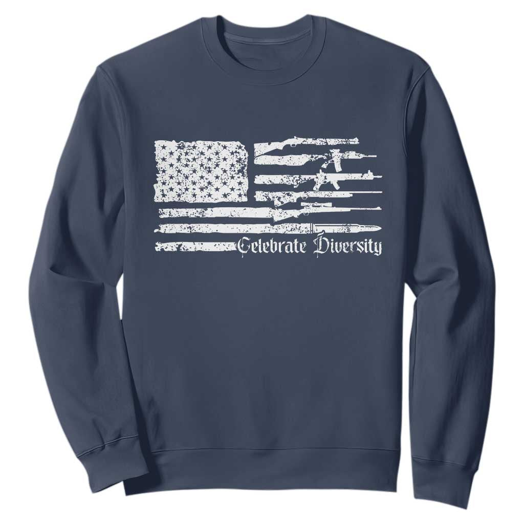 Funny Pro Gun Celebrate Diversity Sweatshirt 2nd Amendment Vintage American Flag TS11 Navy Print Your Wear