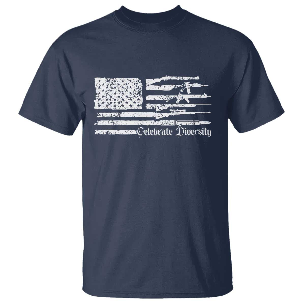 Funny Pro Gun Celebrate Diversity T Shirt 2nd Amendment Vintage American Flag TS11 Navy Print Your Wear