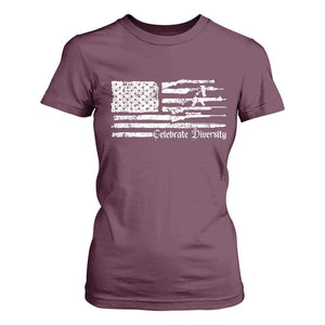 Funny Pro Gun Celebrate Diversity T Shirt For Women 2nd Amendment Vintage American Flag TS11 Maroon Print Your Wear