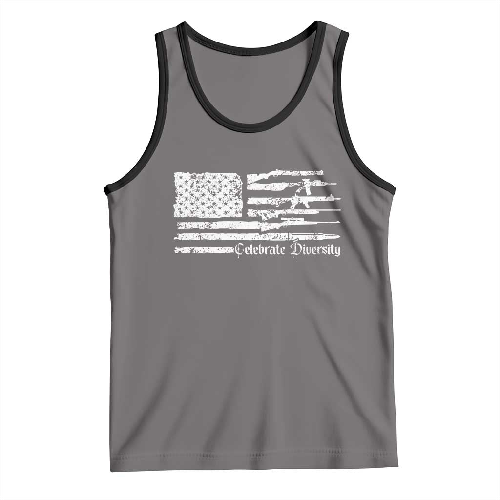 Funny Pro Gun Celebrate Diversity Tank Top 2nd Amendment Vintage American Flag TS11 Deep Heather Black Print Your Wear