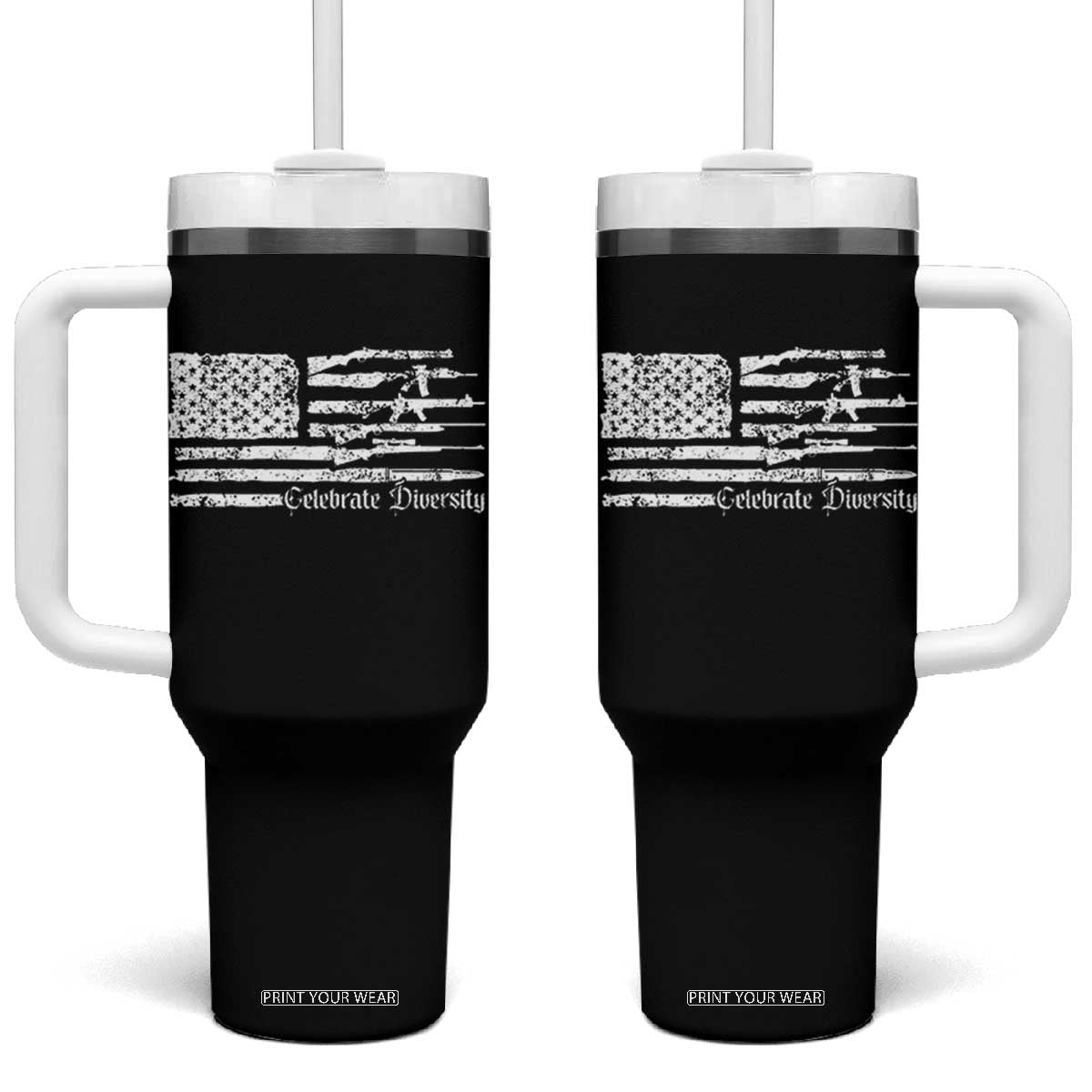 Funny Pro Gun Celebrate Diversity Tumbler With Handle 2nd Amendment Vintage American Flag TS11 One Size: 40 oz Black Print Your Wear