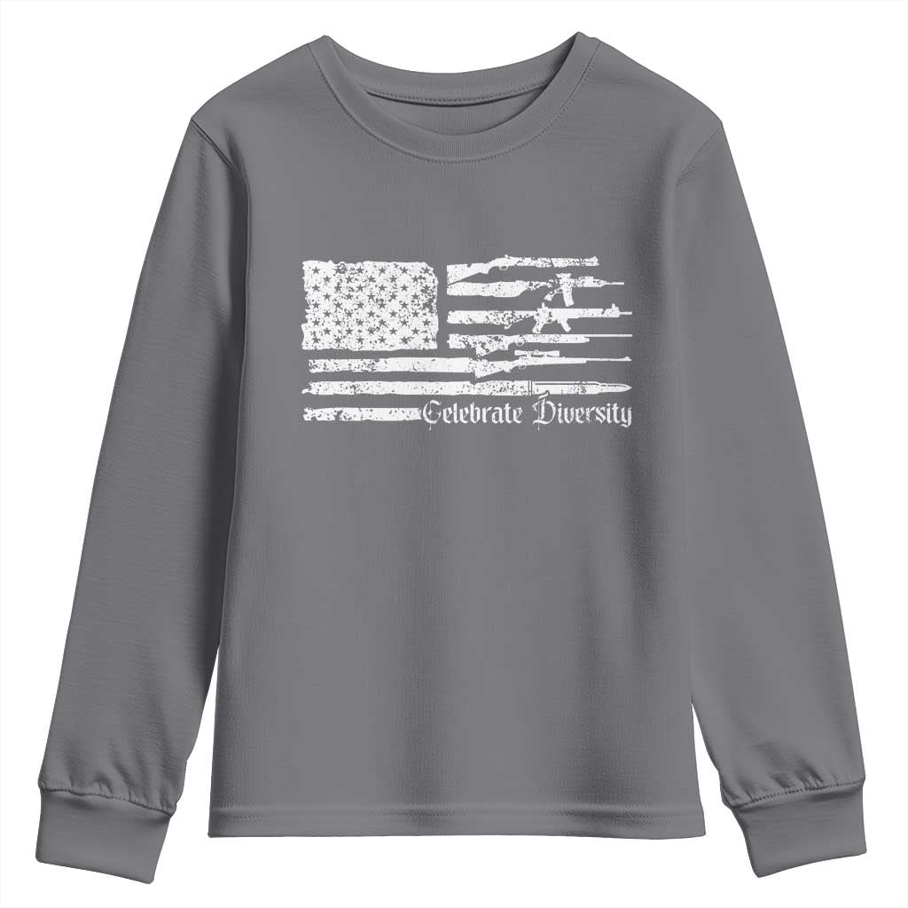 Funny Pro Gun Celebrate Diversity Youth Sweatshirt 2nd Amendment Vintage American Flag TS11 Charcoal Print Your Wear