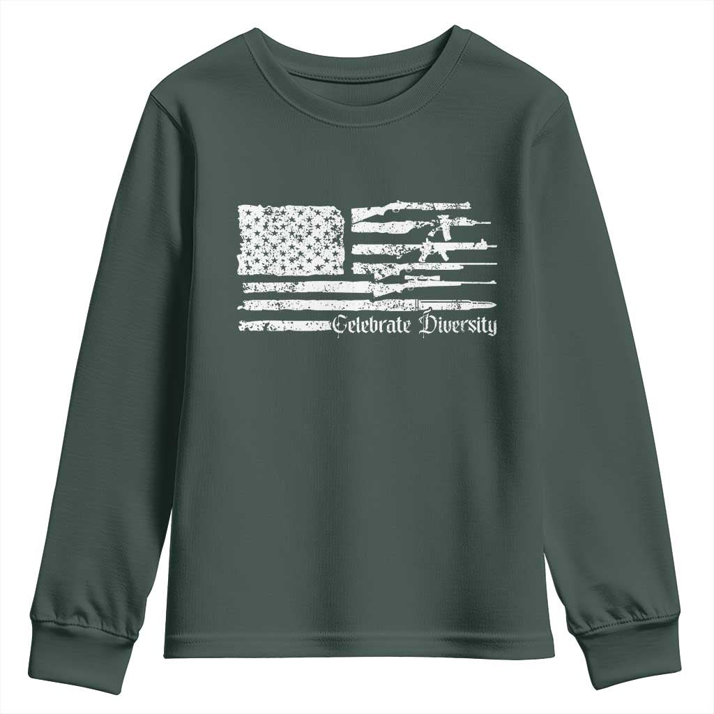 Funny Pro Gun Celebrate Diversity Youth Sweatshirt 2nd Amendment Vintage American Flag TS11 Dark Forest Green Print Your Wear