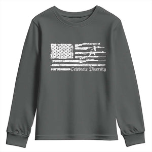 Funny Pro Gun Celebrate Diversity Youth Sweatshirt 2nd Amendment Vintage American Flag TS11 Dark Heather Print Your Wear
