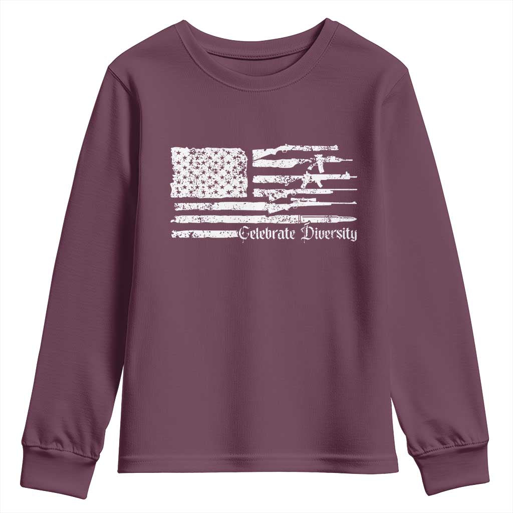Funny Pro Gun Celebrate Diversity Youth Sweatshirt 2nd Amendment Vintage American Flag TS11 Maroon Print Your Wear