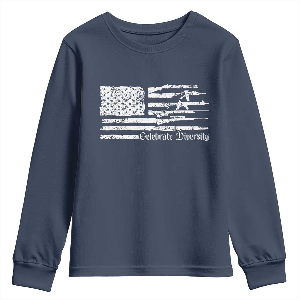 Funny Pro Gun Celebrate Diversity Youth Sweatshirt 2nd Amendment Vintage American Flag TS11 Navy Print Your Wear