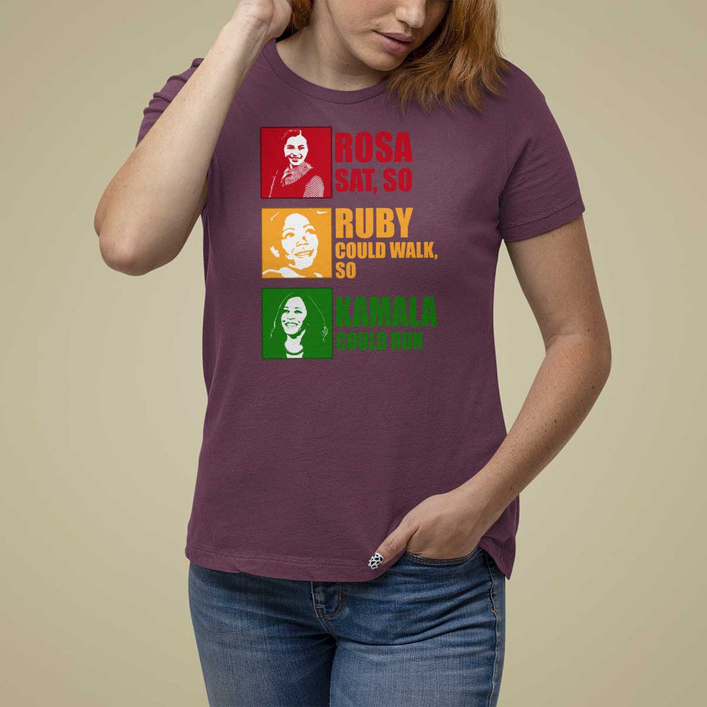 Harris 2024 T Shirt For Women Rosa Sat So Ruby Could Walk So Kamala Could Run TS11 Maroon Print Your Wear