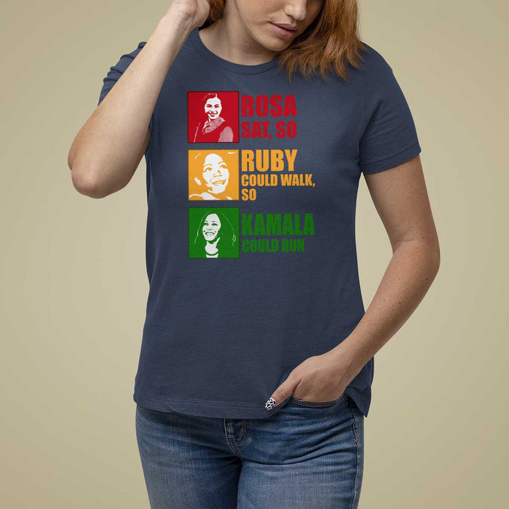 Harris 2024 T Shirt For Women Rosa Sat So Ruby Could Walk So Kamala Could Run TS11 Navy Print Your Wear