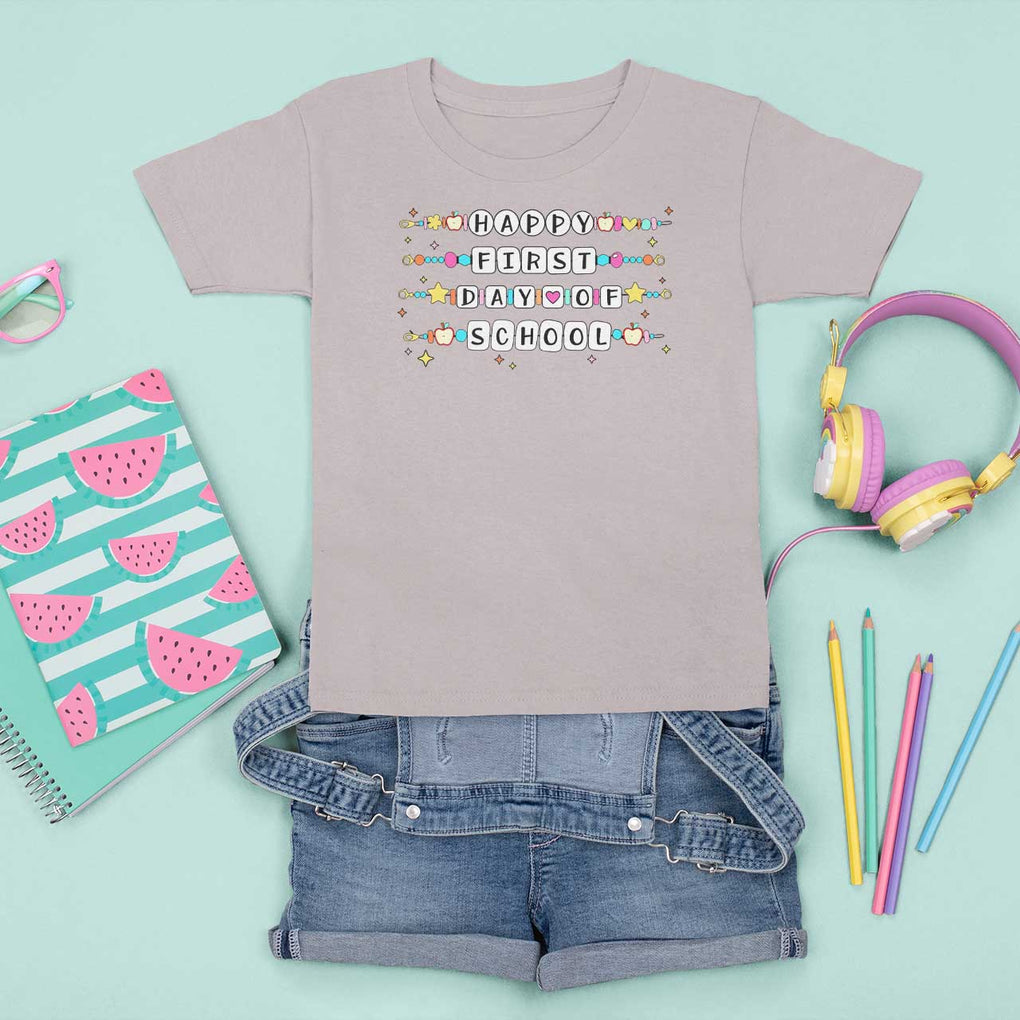 Happy First Day Of School T Shirt For Kid Student Teacher Bracelet Retro Groove TS11 Ice Gray Print Your Wear