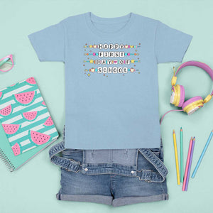 Happy First Day Of School T Shirt For Kid Student Teacher Bracelet Retro Groove TS11 Light Blue Print Your Wear
