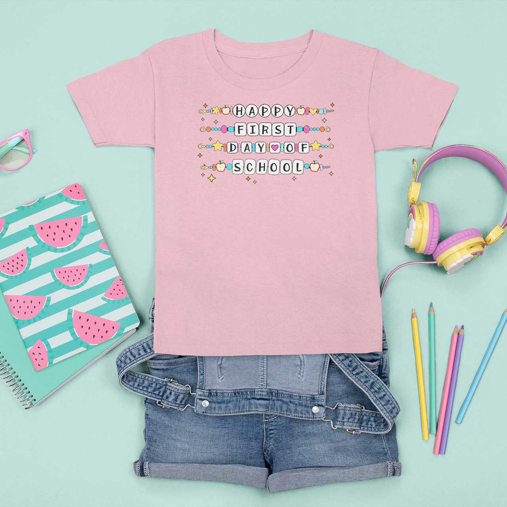 Happy First Day Of School T Shirt For Kid Student Teacher Bracelet Retro Groove TS11 Light Pink Print Your Wear