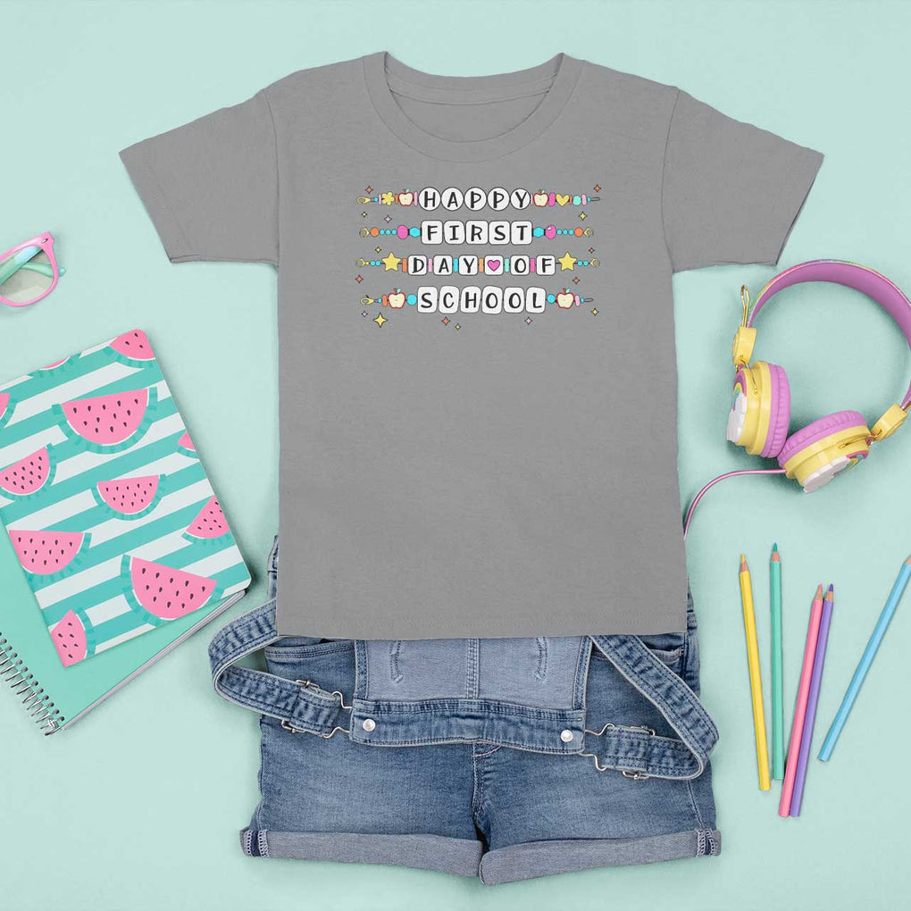 Happy First Day Of School T Shirt For Kid Student Teacher Bracelet Retro Groove TS11 Sport Gray Print Your Wear
