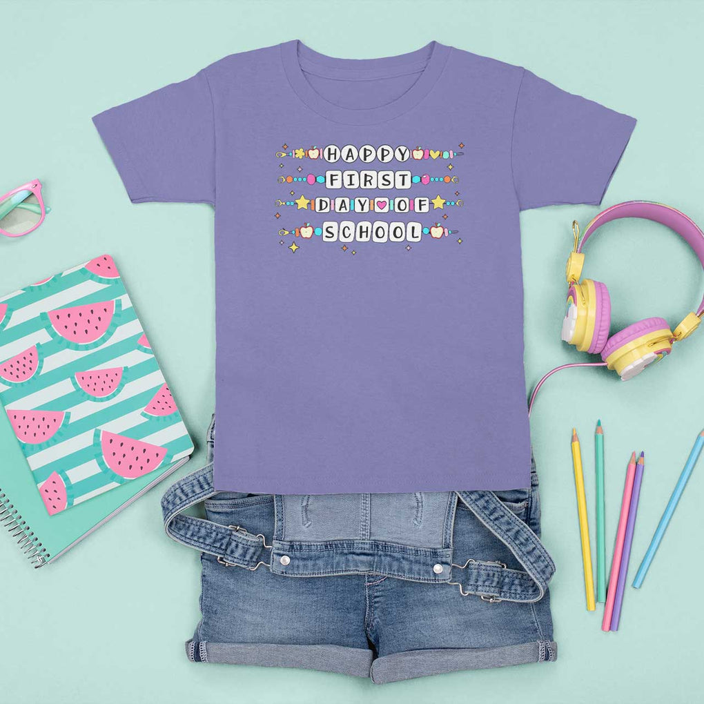 Happy First Day Of School T Shirt For Kid Student Teacher Bracelet Retro Groove TS11 Violet Print Your Wear
